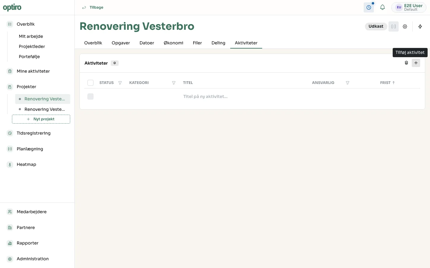 A new empty activity row ready for a title