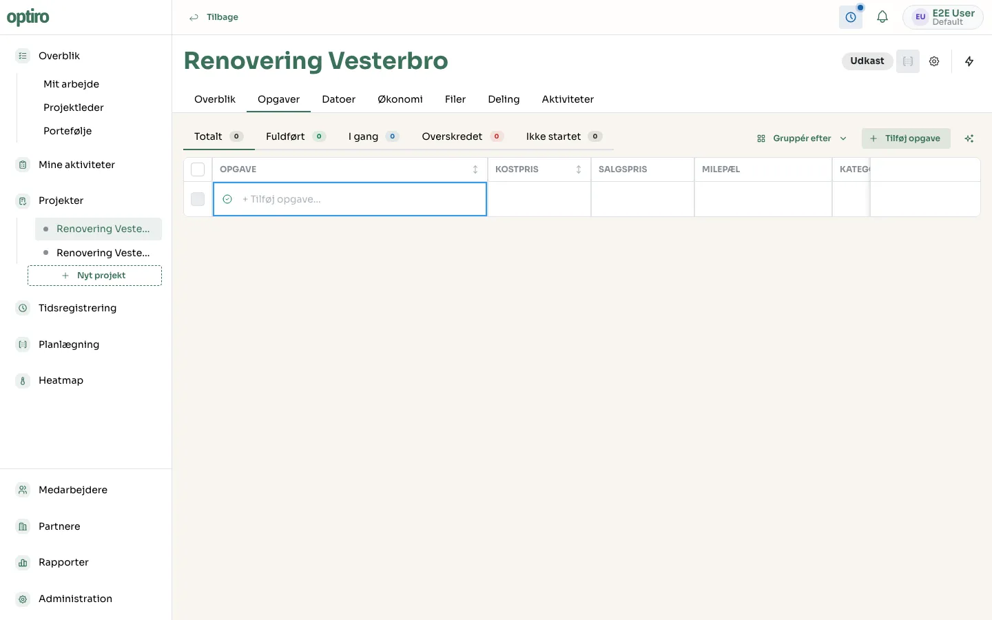 A new empty task row ready for a name