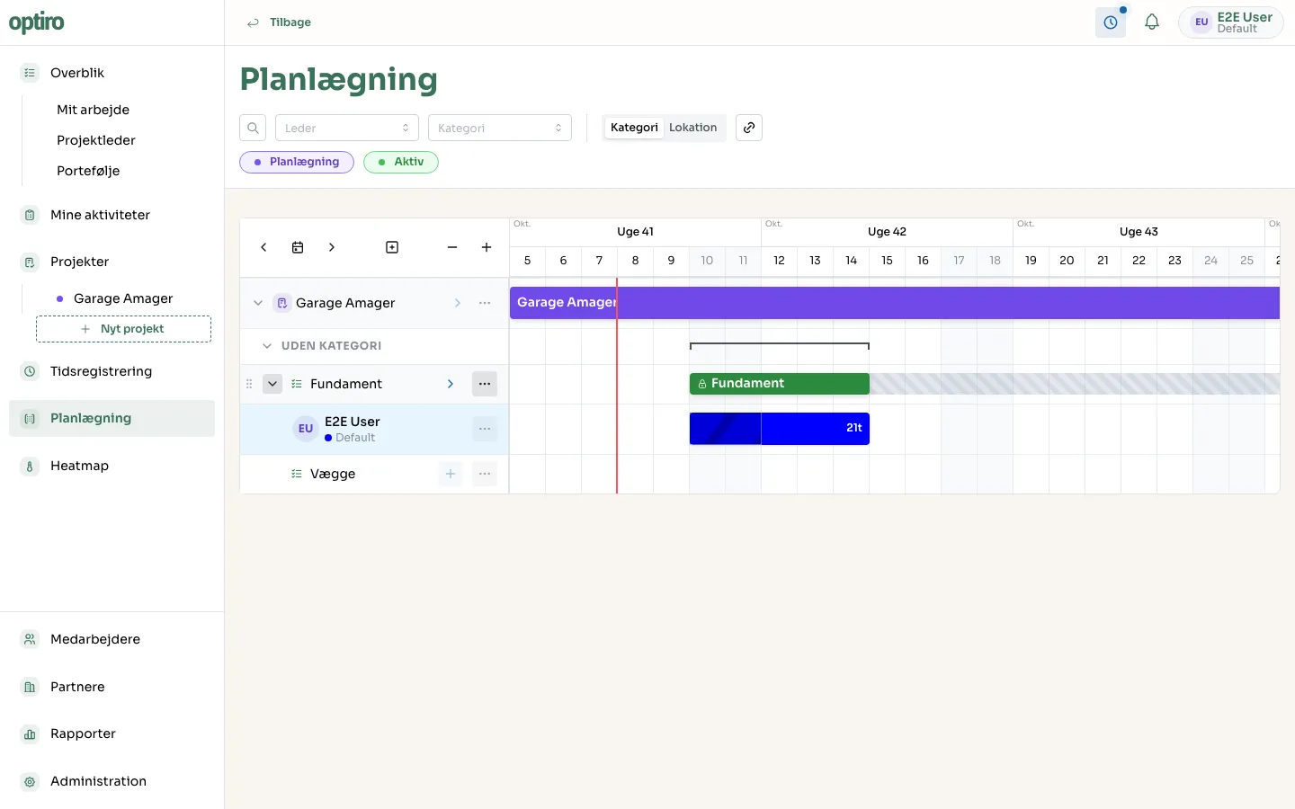 En ressource vist under en opgave i Gantt-diagrammet, klar til at få bookede dage