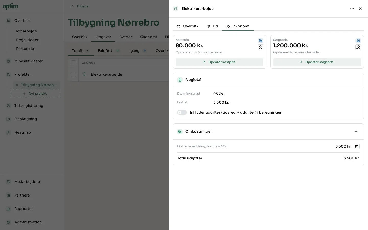 En tilføjet udgift vist under Omkostninger