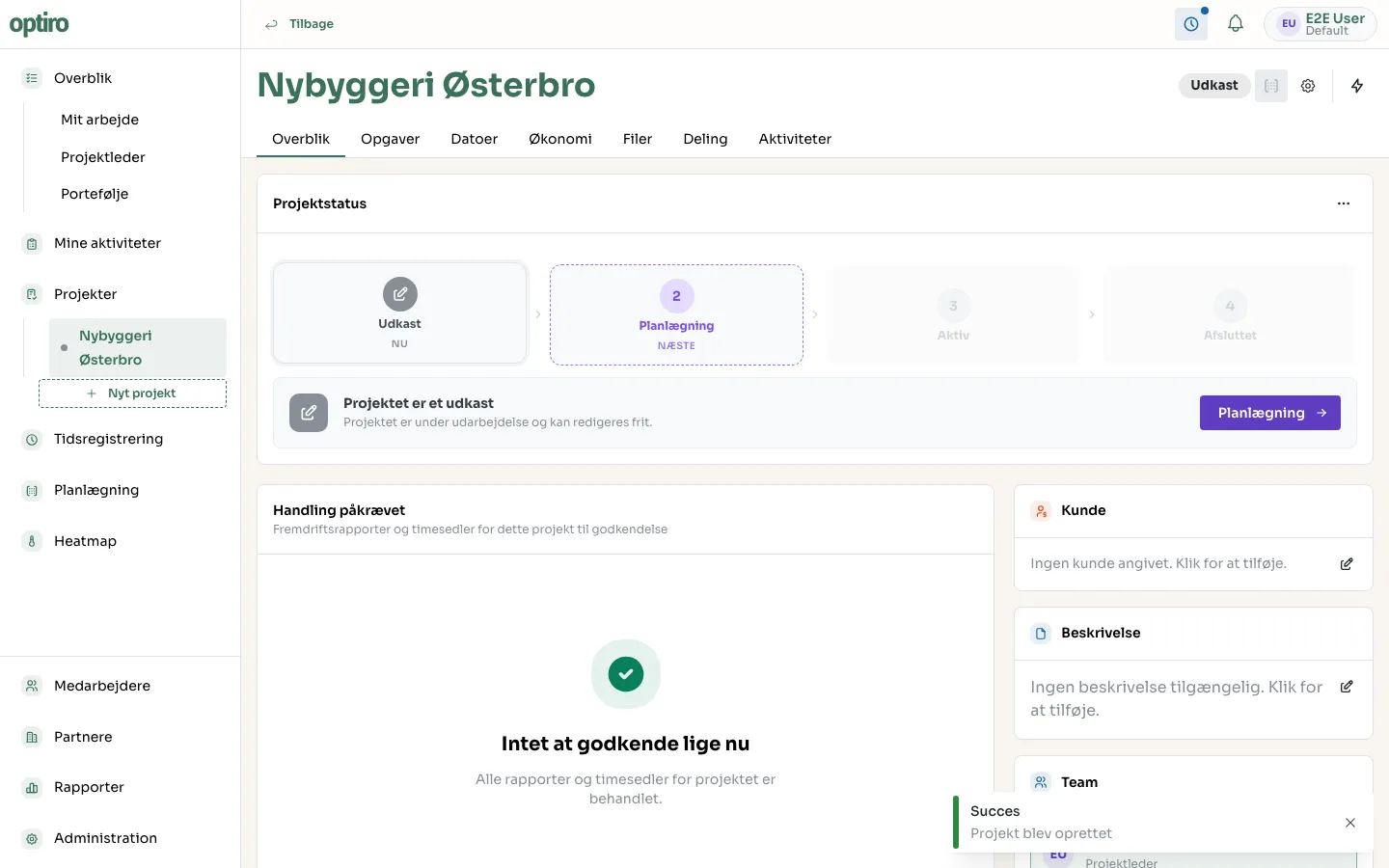 A newly created project in Draft status